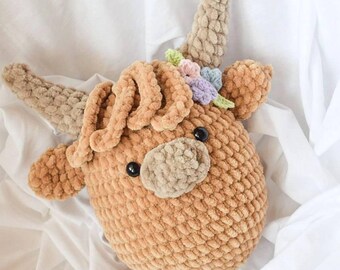 Crochet squishy cow pattern Amigurumi highland cow pdf tutorial Crochet cuddly toy pattern