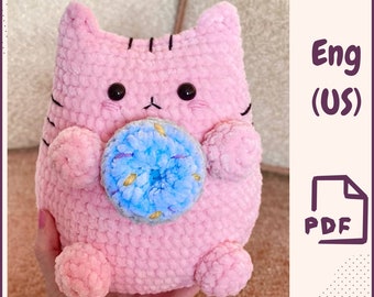 Crochet plush cat pattern Easy cat crochet pattern PDF pattern for toy Amigurumi kitty pattern Instant Download PDF pattern Toys embroidery
