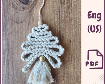 Patrón de árbol de Navidad en macramé Adornos navideños Patrón de macramé con fotos paso a paso Nivel principiante Decoración infantil Patrón en PDF