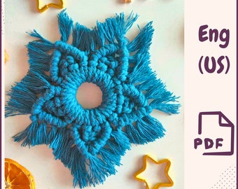 Ornement de Noël en macramé pour débutants, modèle pdf, décoration de Noël facile à faire soi-même, décoration de chambre d'enfant, tutoriel pdf, premier projet en macramé