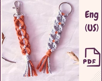 Macrame Keychain Pattern PDF Easy Boho Keychain Modern Macrame Accessory Tutorial Instant Download Free Macrame Knot Guide DIY macrame
