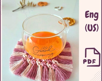 Patrón PDF de posavasos de macramé / Instrucciones para posavasos de macramé / Tutorial de macramé en PDF para principiantes / Patrón de tapete para taza / Patrón de macramé DIY
