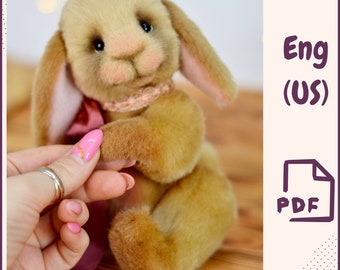 Teddy Rabbit Pattern • Soft Plush Bunny PDF • Stuffed Animal Sewing Pattern • Collectible Rabbit Toy • Artist Bunny DIY Template for Plush