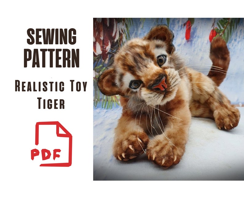 Pattern + toy: PDF sewing pattern preview with tiger plush – DIY collectible soft toy