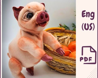 Schwein PDF Nähanleitung • Weiches Teddy Schwein Spielzeug PDF Vorlage • Plüschtier Schwein • Plüschtier • Herunterladbare Nähanleitung DIY