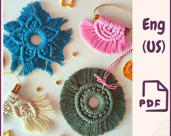 Macrame Christmas SET 4 IN 1 ornament for débutants pdf pattern Décoration de Noël facile DIY, Nursery decor, Pdf tutorial, First macrame project