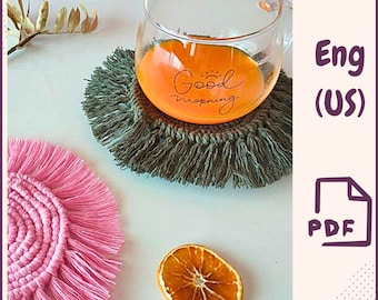 Motif de sous-bock en macramé • Tutoriel PDF de Mug DIY pour débutants • Tapis rond pour boisson bohème • Décoration facile en macramé Téléchargement instantané