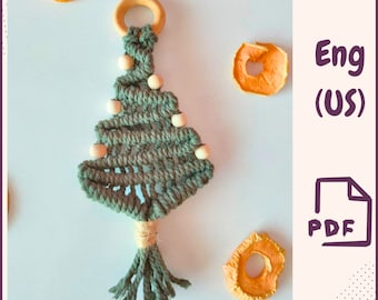Macramé kerstboom pdf-patroon • Eenvoudige doe-het-zelfornamentzelfstudie • Boho-vakantiedecor voor beginners • Feestelijke winterdecoratie kinderkamer