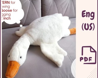 Sewing Pattern for Making a Plush Goose Toy to Hug, Goose Plush Sewing Pattern PDF Instant Download