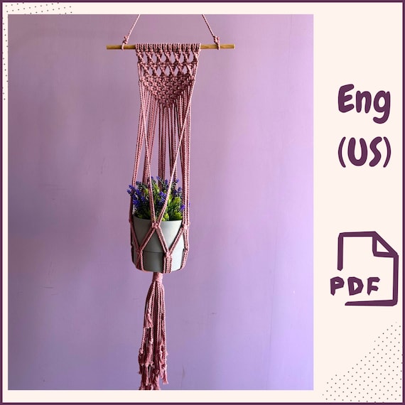 Preview of Macrame Plant Hanger Pattern PDF • DIY Boho Hanging Planter Tutorial • Easy Indoor Pot Holder for Beginners • Step-by-Step Knot Guide by VariousPatterns