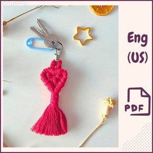 Macrame Heart Keychain Pattern PDF | DIY Valentine&#39;s Day Gift | Easy Boho Ornament Tutorial | Handmade Nursery Decor Idea