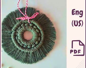 Macrame Christmas Wreath Ornament PDF Pattern • Holiday Wall Hanging DIY • Easy Boho Christmas Decor • Beginner Macrame Tutorial