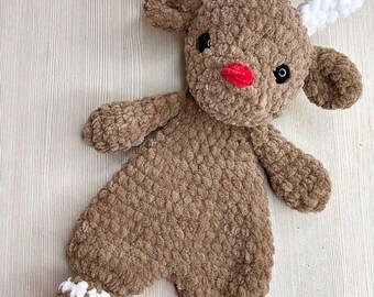 Crochet deer lovey pattern Amigurumi Christmas snuggler pdf tutorial Crochet Xmas reindeer pattern