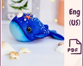 クジラのぬいぐるみの裁縫パターンPDF、ぬいぐるみクジラのDIY