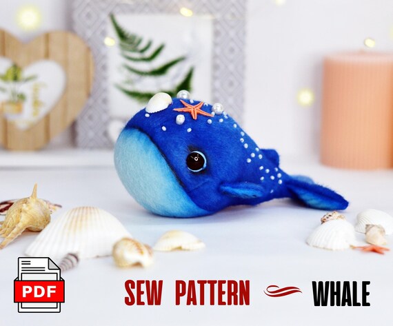 クジラのぬいぐるみの裁縫パターンPDF、ぬいぐるみクジラのDIY