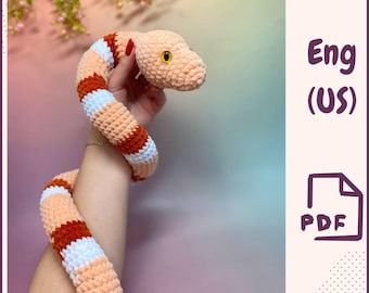 Snake Plush Crochet Pattern | No Sew DIY Amigurumi Tutorial PDF | Easy Crochet Snake Pattern in English