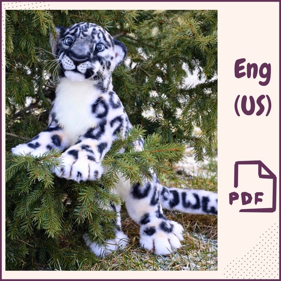 Preview of Snow Leopard Sewing Pattern PDF – Realistic Wild Cat Plush, Soft Toy Leopard 16.5 in, DIY Stuffed Animal, Digital Download + Printable Eyes by VariousPatterns
