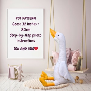 Large Goose Plush PDF Pattern | 32&quot; Stuffed Toy Sewing Tutorial | DIY Nursery Room Decor | Instant Download | Beginner Step-by-Step Guide