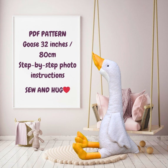 Preview of Large Goose Plush PDF Pattern | 32" Stuffed Toy Sewing Tutorial | DIY Nursery Room Decor | Instant Download | Beginner Step-by-Step Guide by VariousPatterns