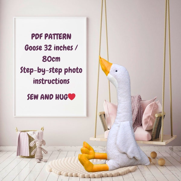Pattern plush toy large 32-inch Goose/ Pattern in PDF and can be downloaded instantly / Step-by-step photos with instructions /for beginners