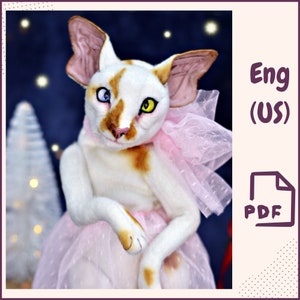 Teddy Cat Sewing Pattern PDF • 15.7 in Artist Cat with Poseable Body • Kitten Pattern with Material List • Stuffed Animal Digital Download