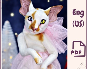 Teddy Cat Sewing Pattern PDF • 15.7 in Artist Cat with Poseable Body • Kitten Pattern with Material List • Stuffed Animal Digital Download