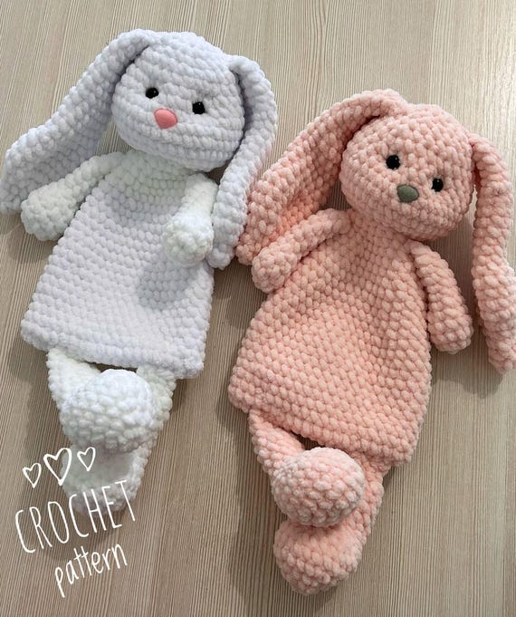 Preview of Crochet Bunny Snuggler Pattern PDF – Amigurumi Baby Lovey with Long Ears, Easy Plush Bunny Tutorial, Cuddle Toy, Baby Shower Gift by VariousPatterns