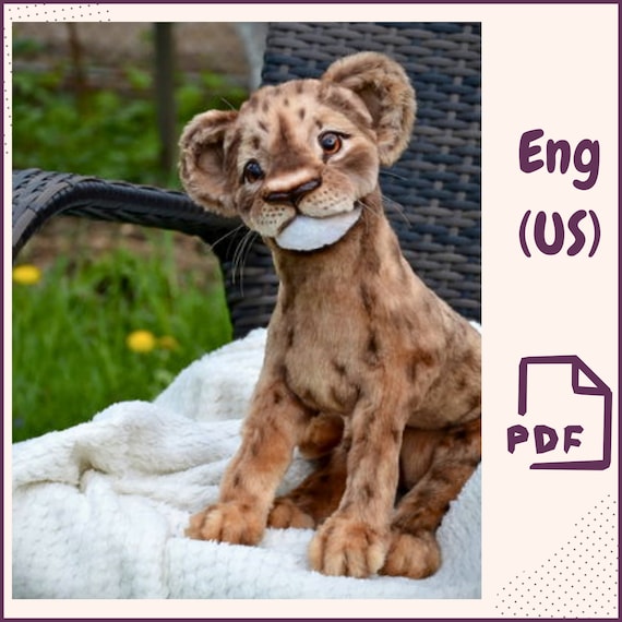 Preview of Lion Cub Sewing Pattern • Stuffed Animal Template PDF • Plush Lion Toy • Poseable Collectible Soft Toy • Realistic Jungle Baby Cat Pattern by VariousPatterns