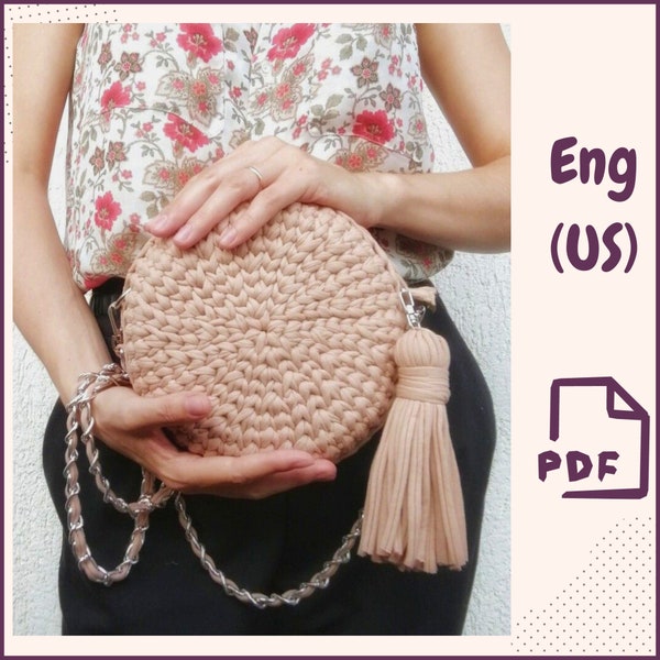 Crochet Bag Pattern, Round Bag, Shoulder Strap Purse, Summer Bag, Circle purse, Purse, Download PDF