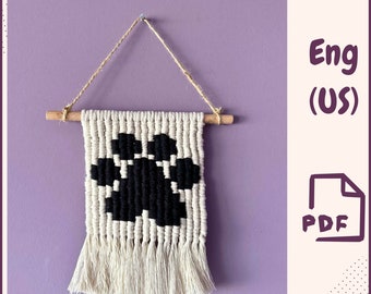 Macrame Animal paw Pattern / Pixel Paw Macrame Wall Hanging PDF Tutorial / DIY cat dog decoration / Cute Wall Hanging Digital Pattern