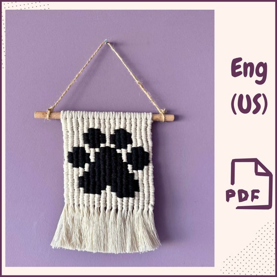 Preview of Macrame Animal paw Pattern / Pixel Paw Macrame Wall Hanging PDF Tutorial / DIY cat dog decoration / Cute Wall Hanging Digital Pattern by VariousPatterns