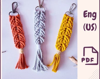 Macrame Keychain Pattern PDF | DIY Boho Key Ring Gift | Beginner Macrame Tutorial | Modern Tassel Charm | Wristlet Key Fob Instant Download