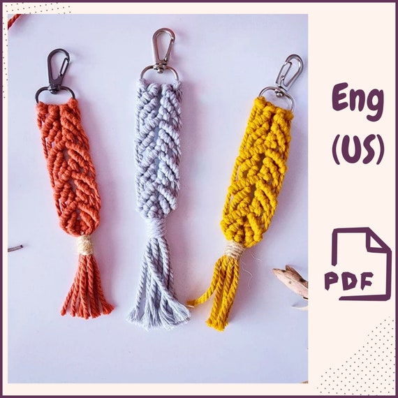 Preview of Macrame Keychain Pattern PDF | DIY Boho Key Ring Gift | Beginner Macrame Tutorial | Modern Tassel Charm | Wristlet Key Fob Instant Download by VariousPatterns