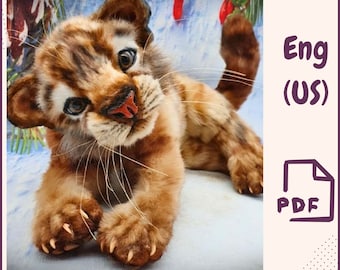 Tiger Cub Sewing Pattern PDF • Realistic Tiger Plush Toy • Poseable Stuffed Animal Template • 14.5 inch DIY Soft Toy • A4 Printable Pattern
