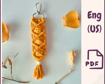 Patrón de llavero de macramé PDF Nudo de baya Llavero bohemio Accesorio moderno de macramé Tutorial Descarga instantánea Guía de nudos de macramé gratis Macramé DIY