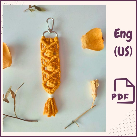 Preview of Macrame Keychain Pattern PDF Berry knot Boho Keychain Modern Macrame Accessory Tutorial Instant Download Free Macrame Knot Guide DIY macrame by VariousPatterns