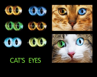 Eyes for Printing Realistic Irises Cat Eyes Cat Irises Realistic Eyes Doll Eyes Teddy Bear Bottle Caps Pendants Paper Crafts Digital Collage