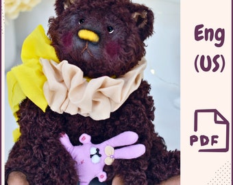 Teddy Bear Sewing Pattern • Plush Bear PDF Template • Artist Stuffed Animal Pattern • Handmade Teddy Toy DIY Tutorial Collectible Soft Bear