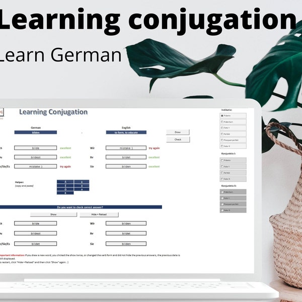 Learning German Conjugation, Learn languages, Digital, Excel, Spreadsheet, Deutsh, lernen