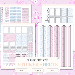Rosa und blaue Schleife Aufkleber, Pastell Etiketten, druckbare digitale Aufkleber Bogen Bundle