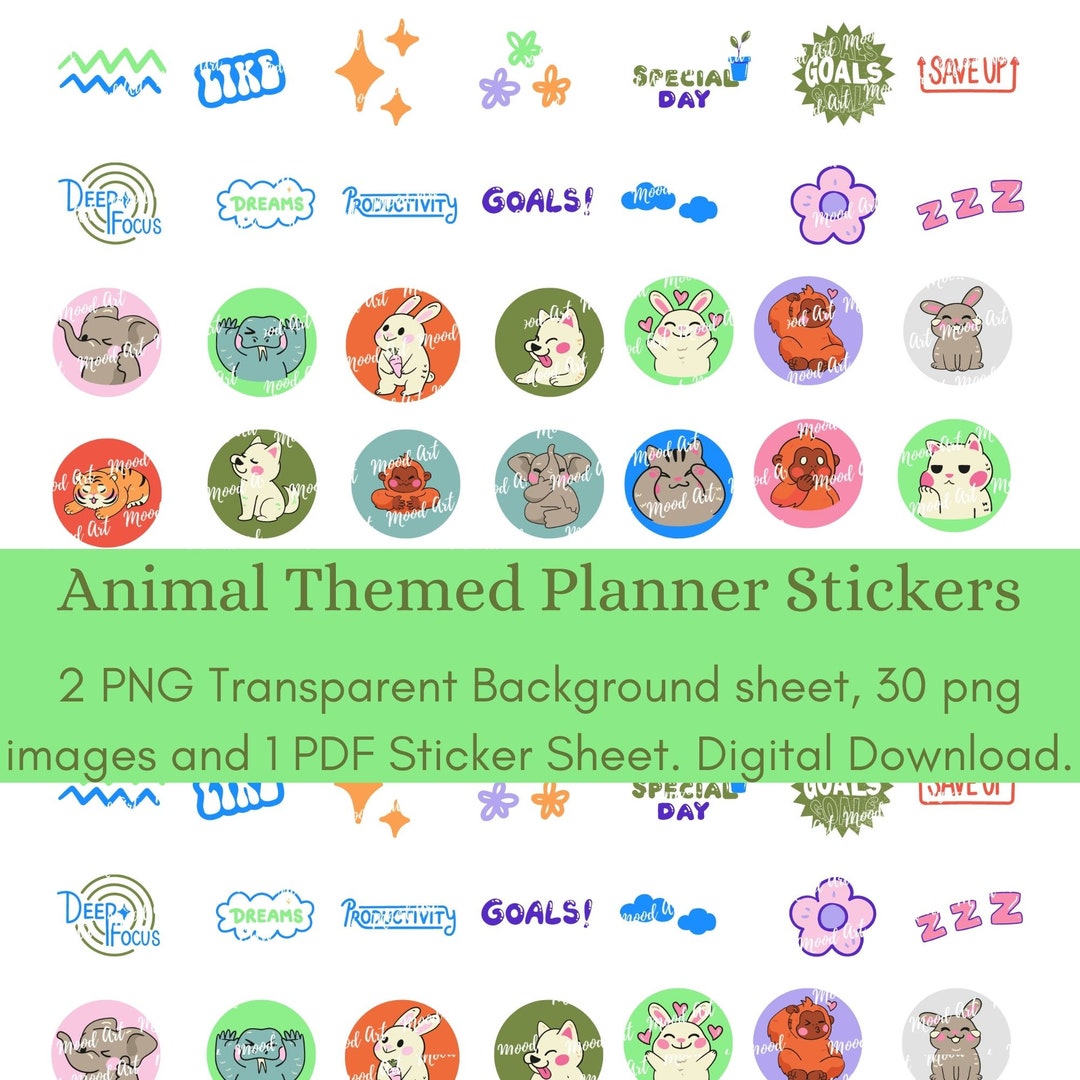 Printable Animal Themed Planner Stickers Digital Stickers or - Etsy