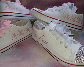 Personalised converse style wedding trainers (Gems, Laces) Maid of honour Anniversary Prom Hen Party Bridesmaid Bride