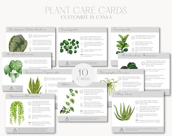 Customizable Plant care cards, plant labels, Plant Sitter Gift, Houseplant Garden Label, Canvas Template