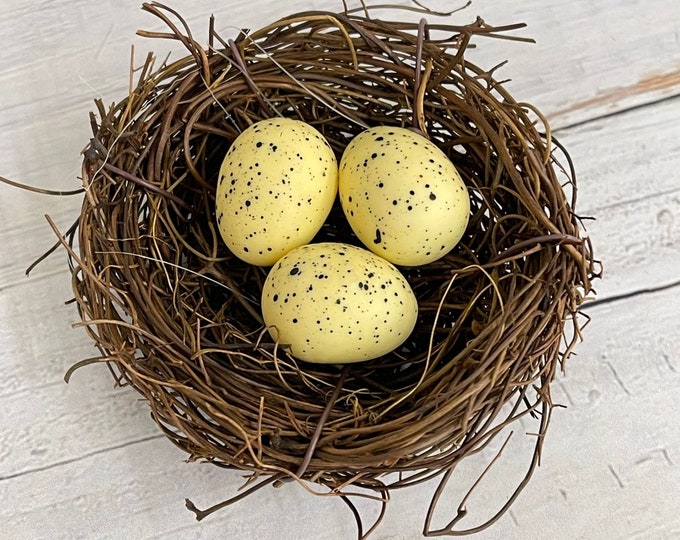 Artificial Bird Nest With Three Speckled Eggs, Twig Bird Nest, Spring