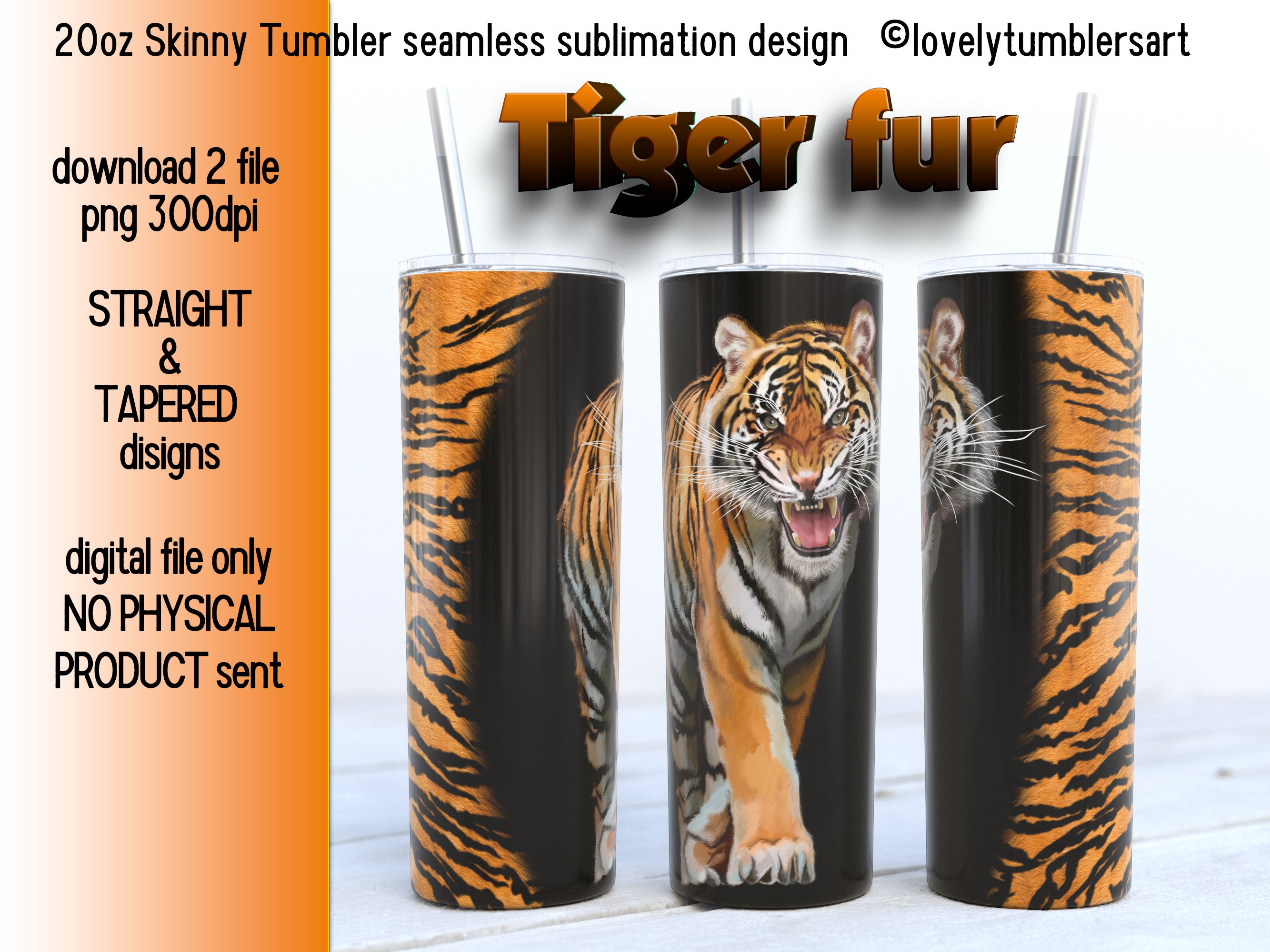 20oz Skinny Tumbler Tiger Sublimation Designs. Fur Tiger.  Skinny Warp Tumbler Design. 20oz Tumbler png Digital Download. Animal Tumbler