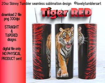 20oz Skinny Tumbler Red Tiger Sublimation Designs. Glitter Tiger.  Skinny Warp Tumbler Design. 20oz png Digital Download. Animal Tumbler