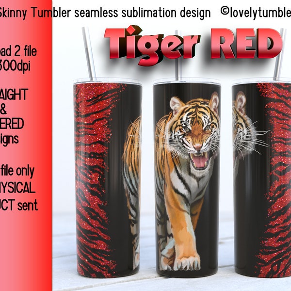 20oz Skinny Tumbler Red Tiger Sublimation Designs. Glitter Tiger.  Skinny Warp Tumbler Design. 20oz png Digital Download. Animal Tumbler