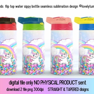 12 Oz Kids Flip Top Water Sippy Bottle. Unicorn Candy Confetti Rainbow ...