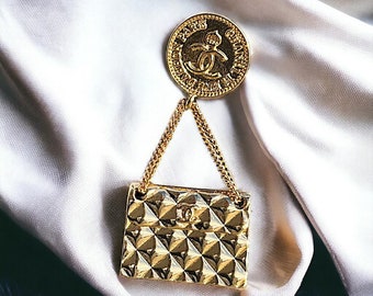 Vintage vergulde Chanel handtasbroche, 1993