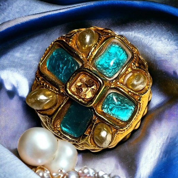 Vintage brooch signed Kalinger, pearls and glass paste